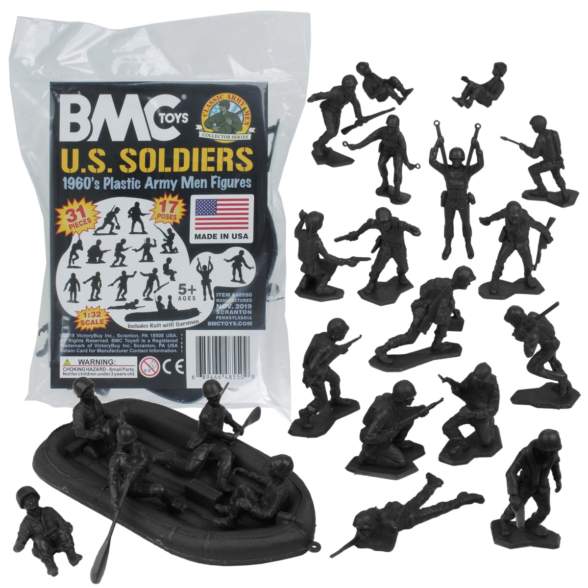 BMC Marx Plastic Army Men US Soldiers Black WW2 Figures Made in