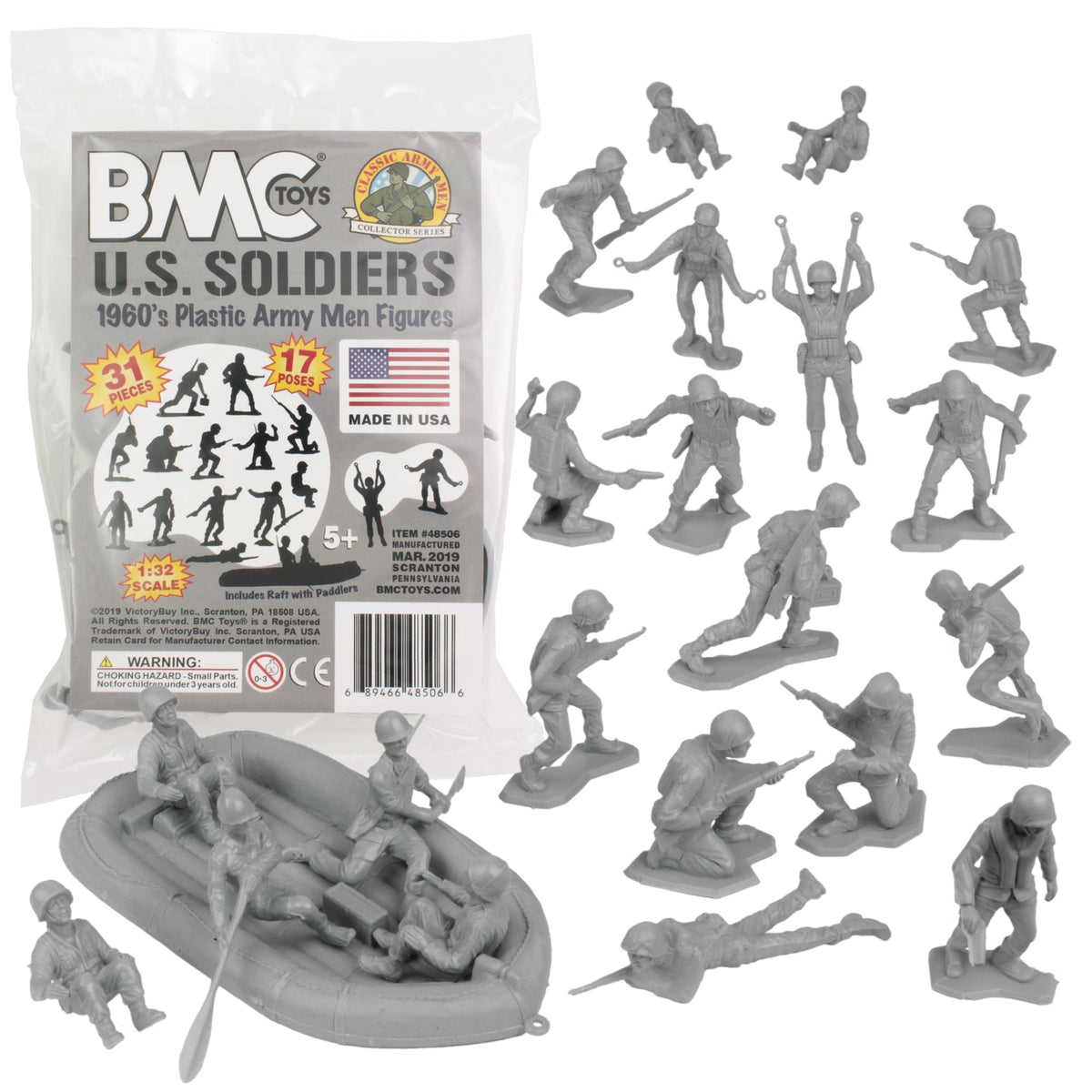 BMC Marx Plastic Army Men US Soldiers Gray WW2 Figures Made in USA