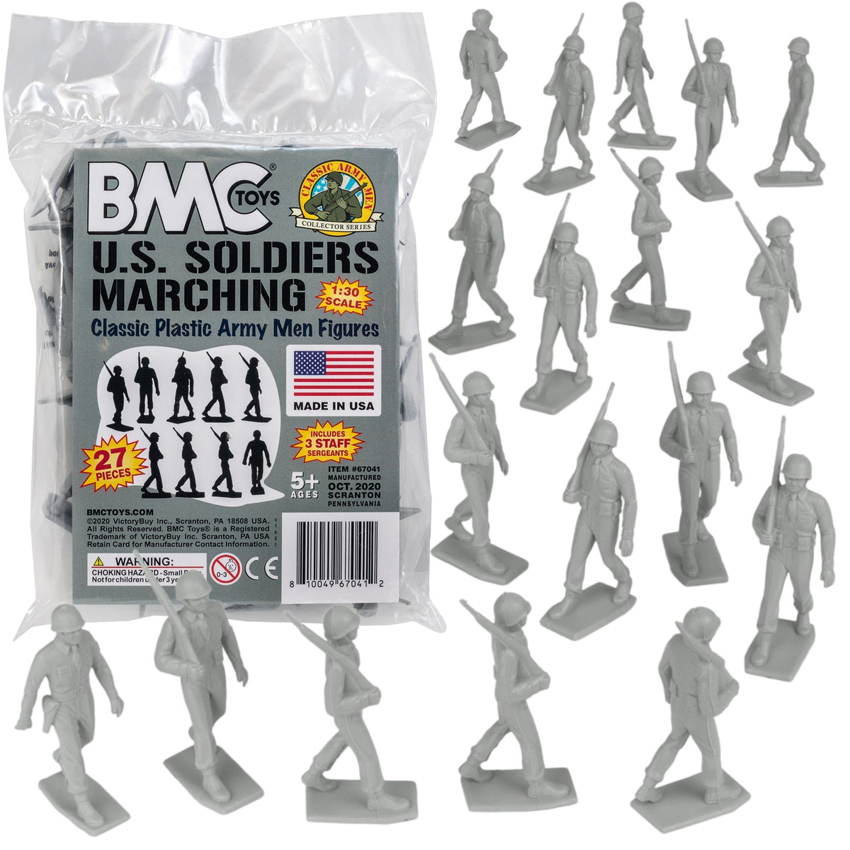 BMC Marx Plastic Army Men Marching US Soldiers - Gray 27pc Figures