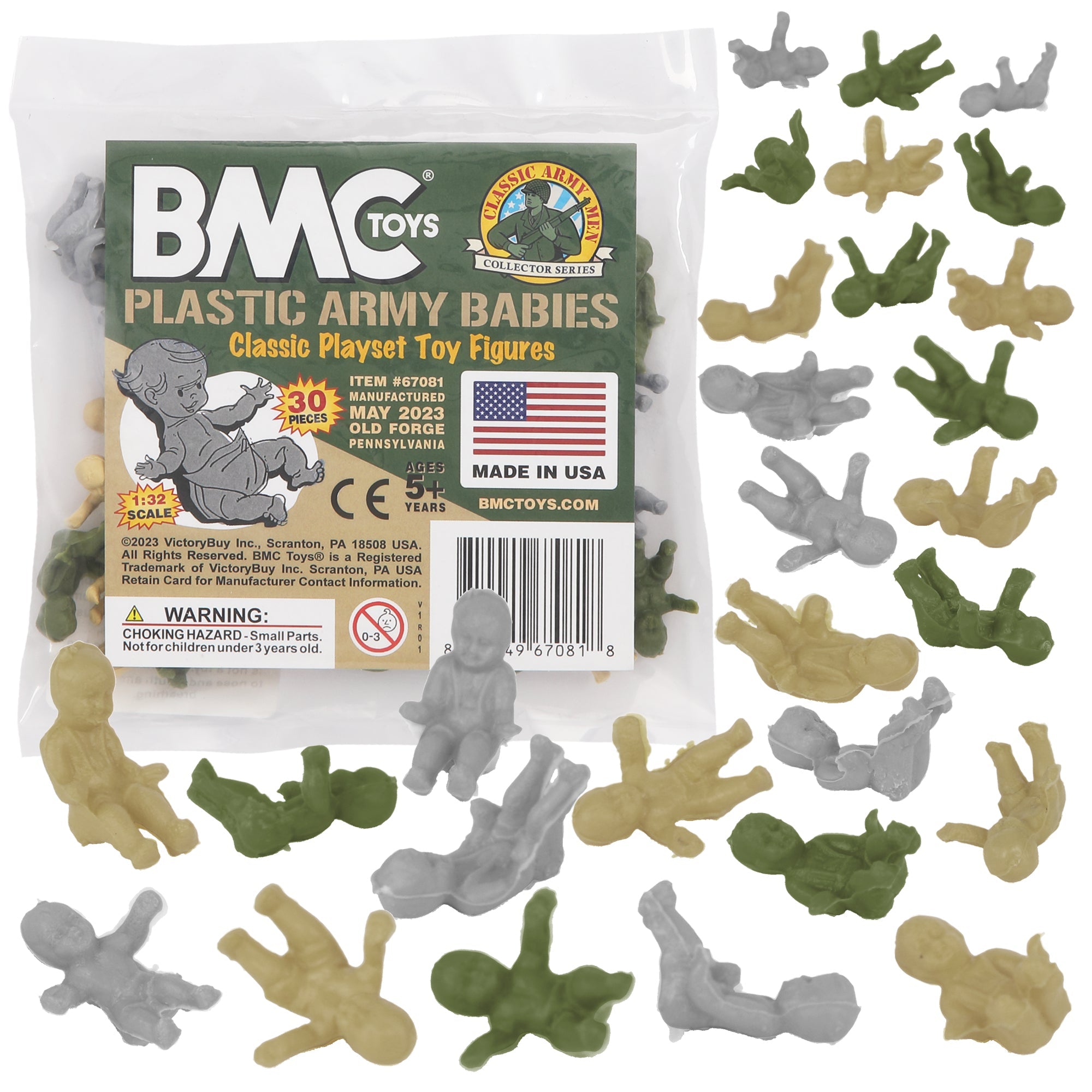 Bmc Toys Army Guys Toys BMC Classic PLASTIC ARMY BABIES OD Green