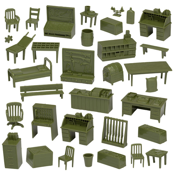 BMC Classic Marx Military Base Camp - 32pc Plastic Army Men Playset Accessories