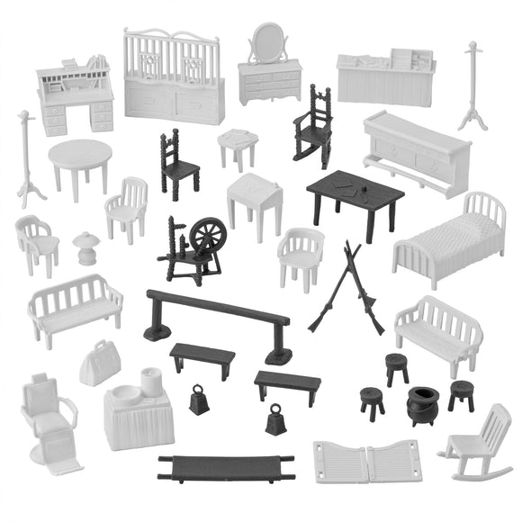 BMC Toys Classic Marx Traditional Antique Doll House and Playset Furniture Soft-White and Coal-Black Colors Vignette