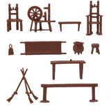 BMC Toys Classic Marx Traditional Antique Colonial Doll House and Playset Furniture and Accessories Rust-Brown Color Close Up View