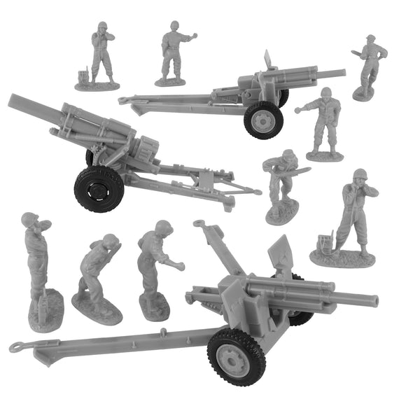 BMC Toys Classic Toy Soldiers WW2 US Artillery Playset Accessories Gray Vignette