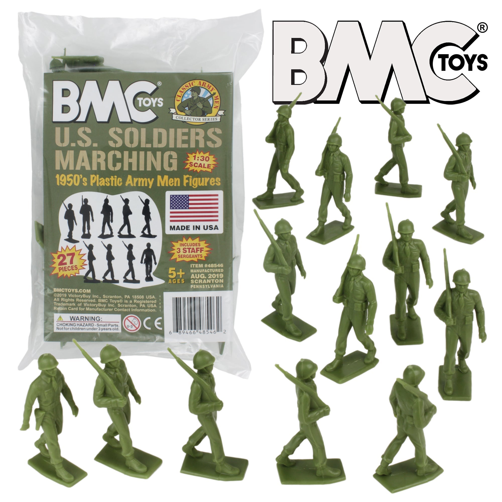 BMC Marx Plastic Army Men Marching US Soldiers - OD Green 27pc