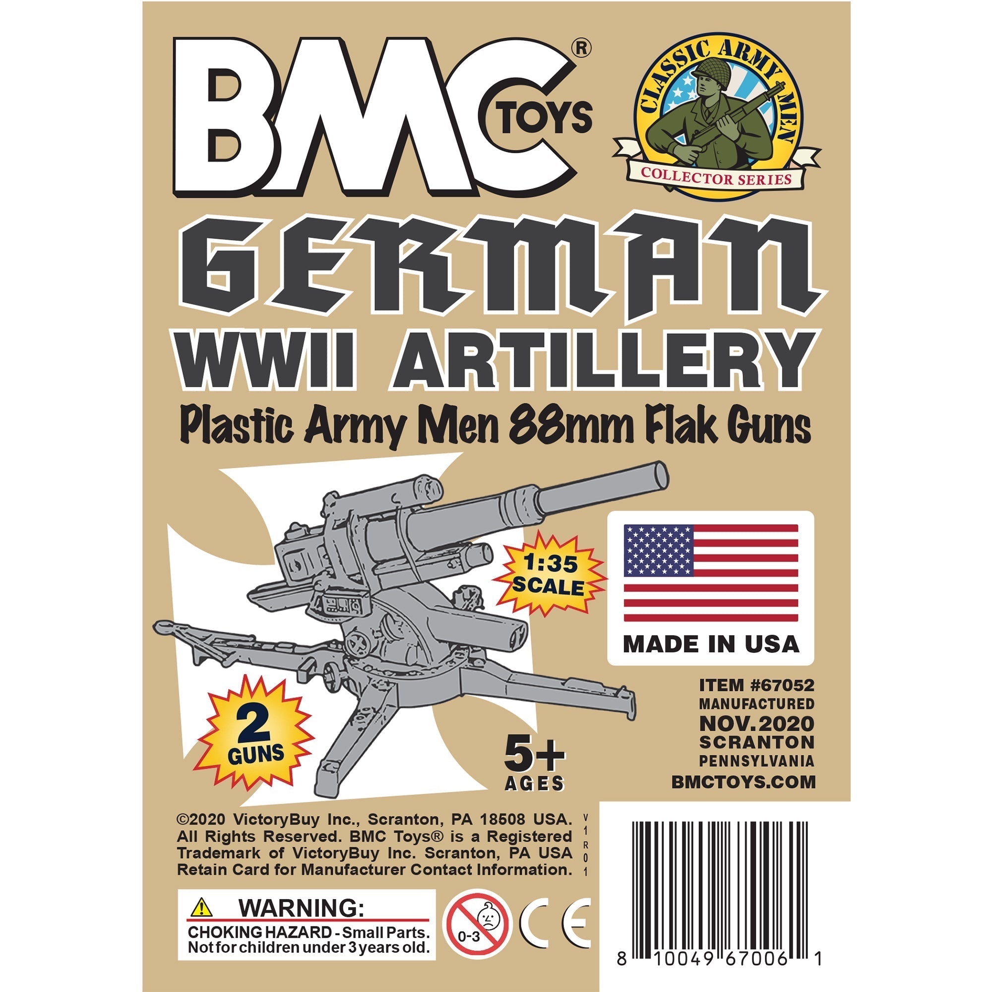 BMC Classic WW2 German 88mm Artillery Tan PLASTIC ARMY Men
