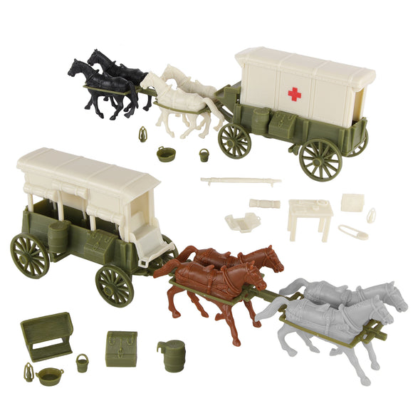 BMC CTS WW1 Ambulance & Supply Wagons OD Green Vignette