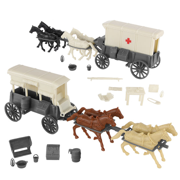 BMC CTS Civil War Ambulance & Supply Wagons Gray Vignette