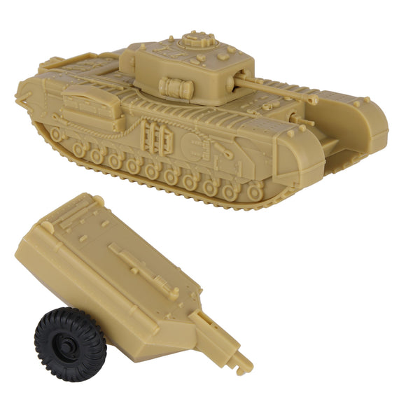 BMC Toys Classic Toy Soldiers WW2 Tank Uk Churchill Crocodile Tank Tan Front View