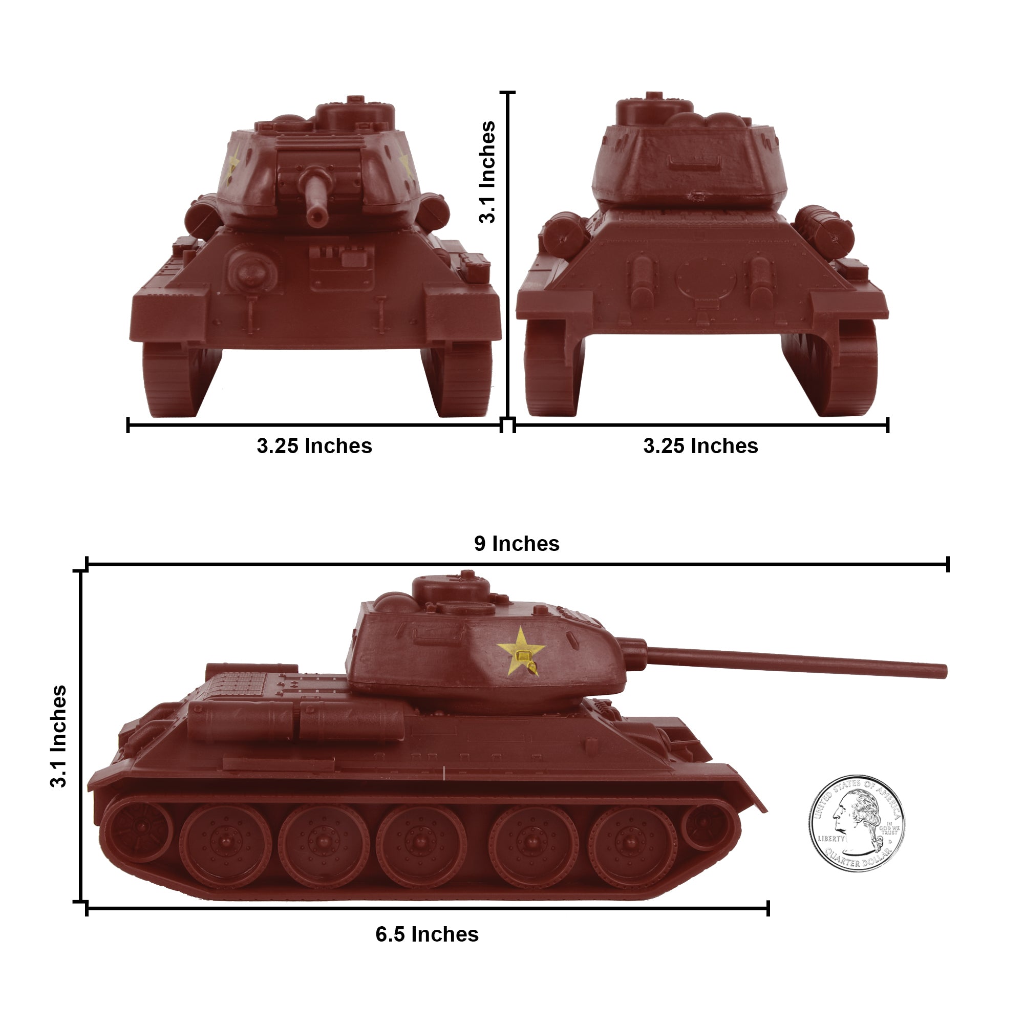 BMC CTS WW2 Soviet T-34 Tank Brown Russian T34 Plastic Army