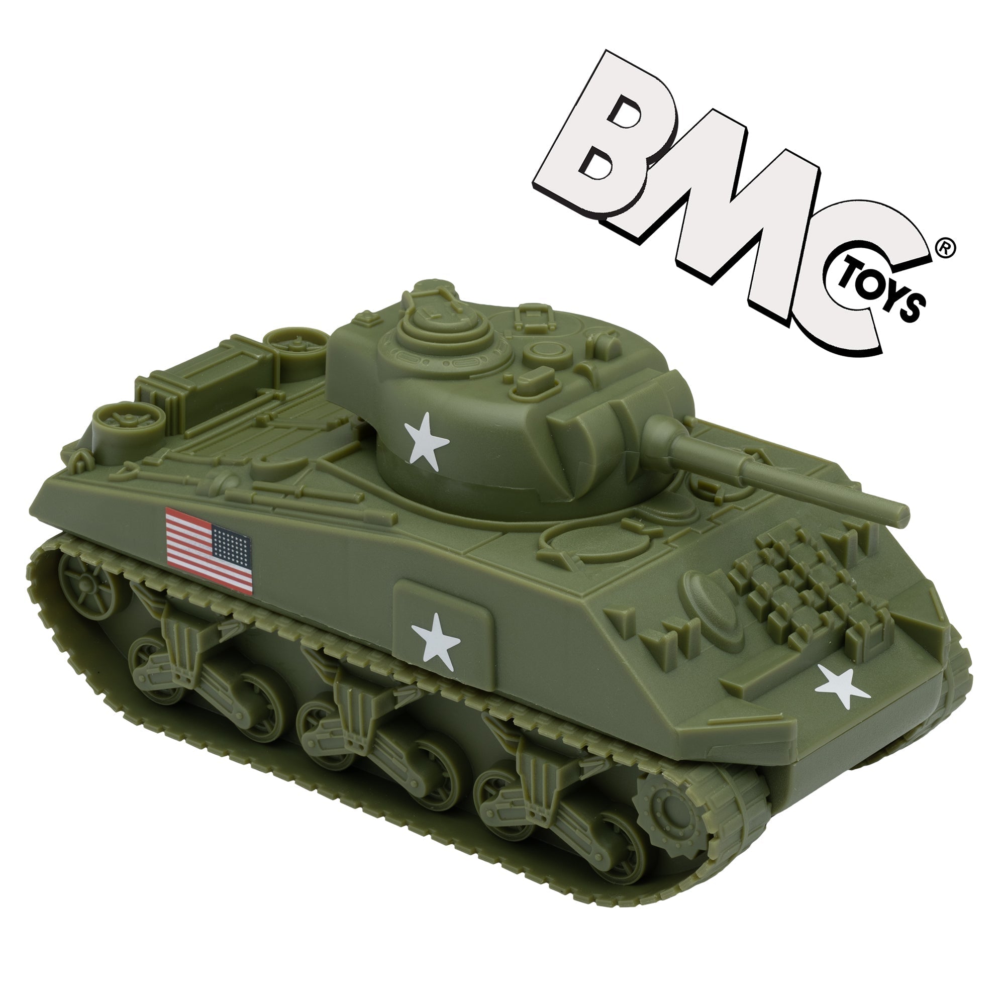 BMC Sherman Tank Plastic Toy OD Green WW2 132 Scale Military