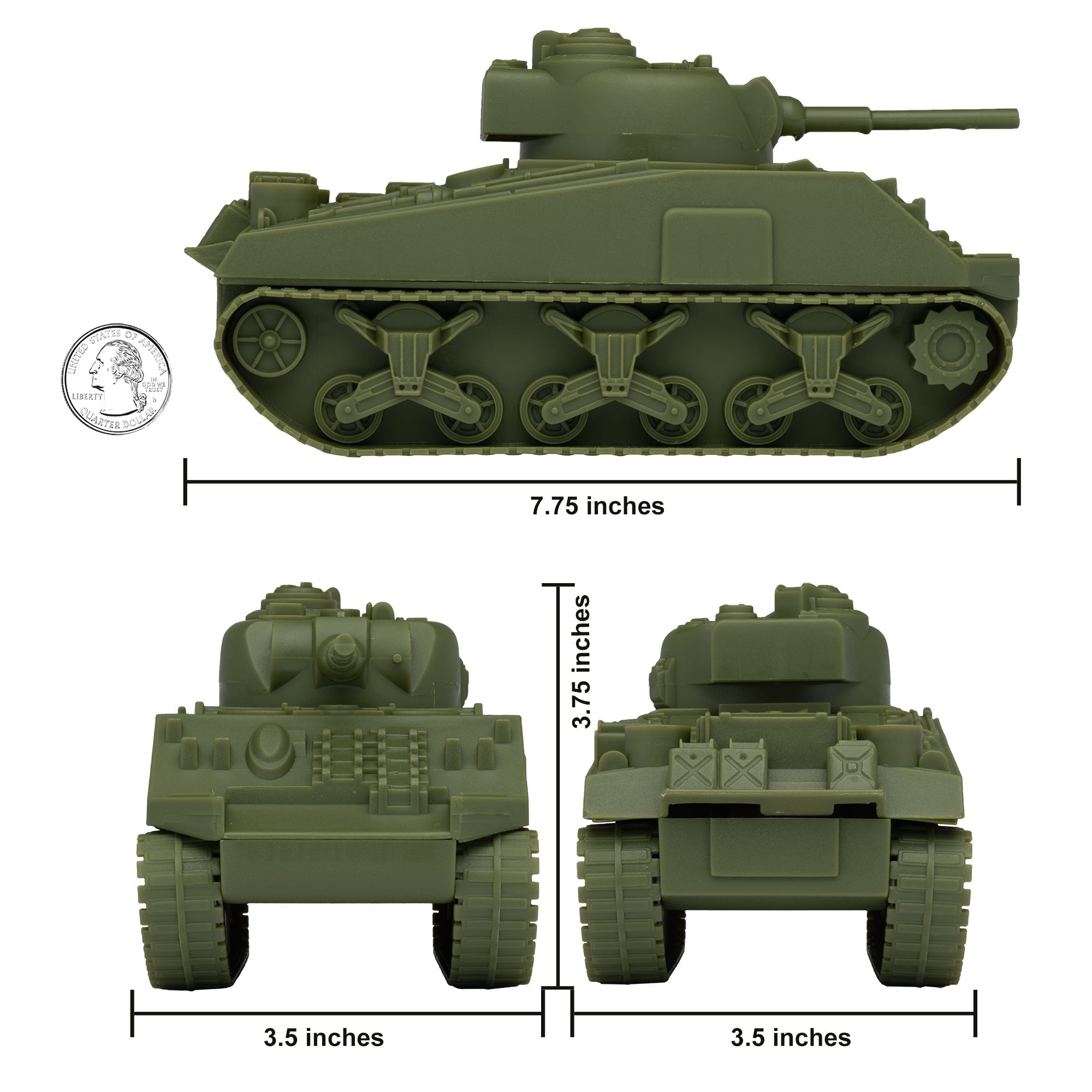 BMC Sherman Tank Plastic Toy OD Green WW2 132 Scale Military