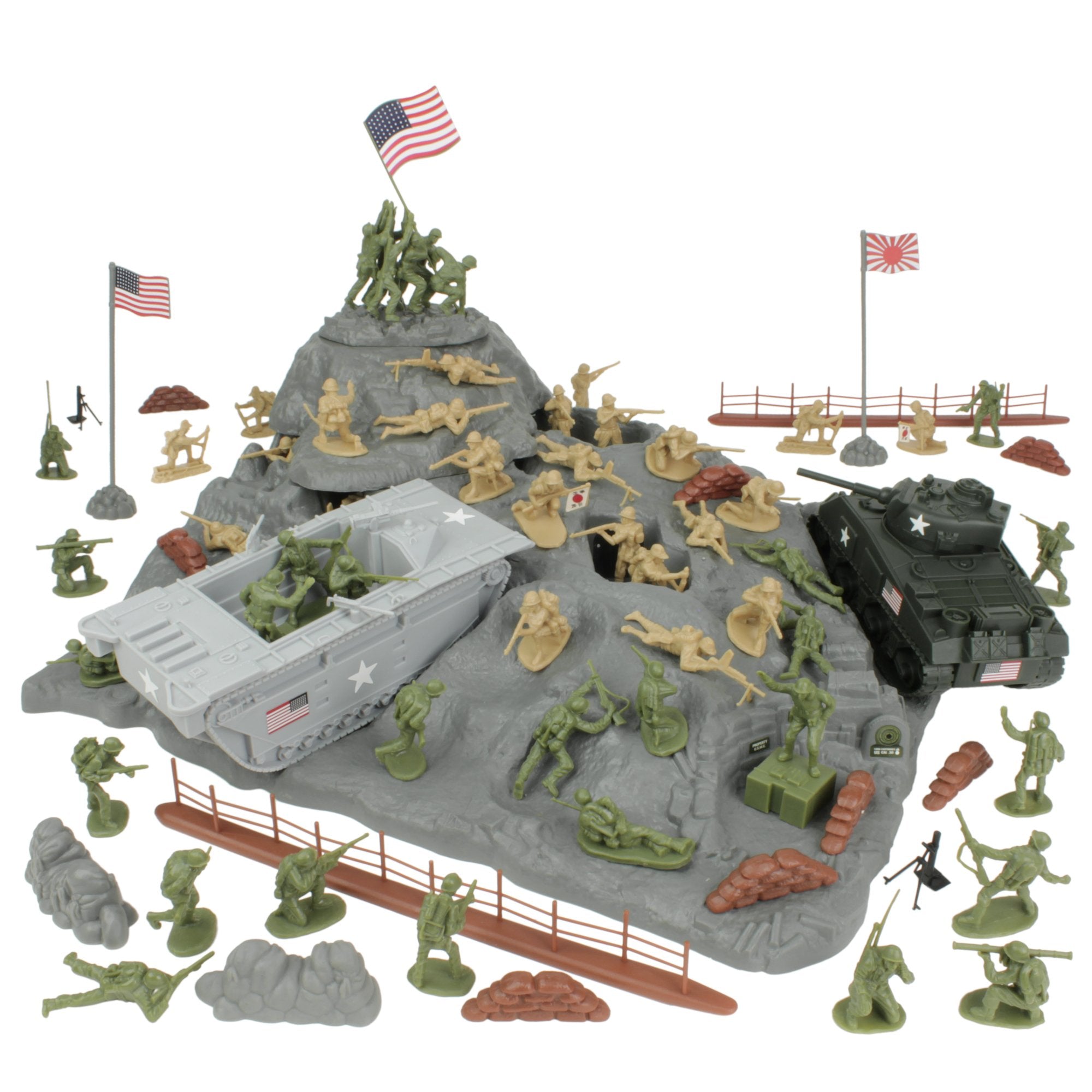 BMC WW2 Iwo Jima Plastic Army Men - Island Tanks Soldiers 72pc