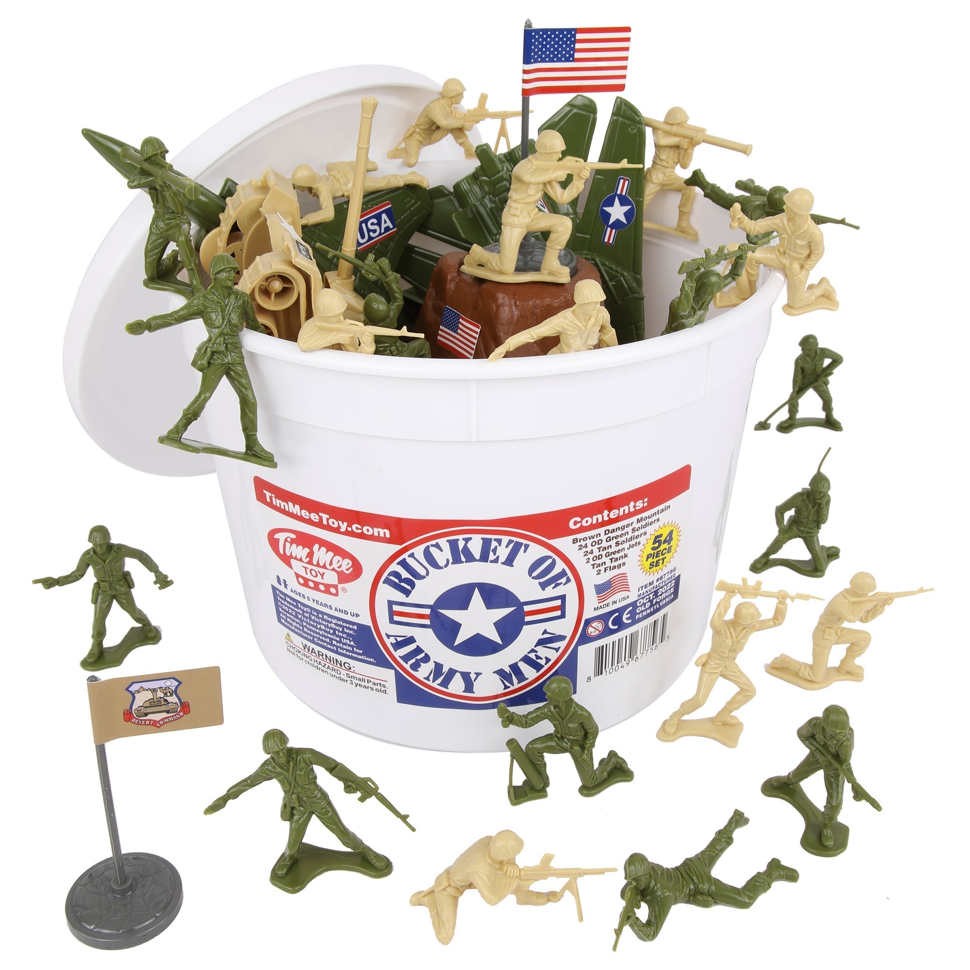 TimMee BUCKET of ARMY Men - Tan vs. OD Green 54pc Soldier Playset