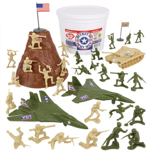 TimMee BUCKET of ARMY Men - Tan vs. OD Green 54pc Soldier Playset