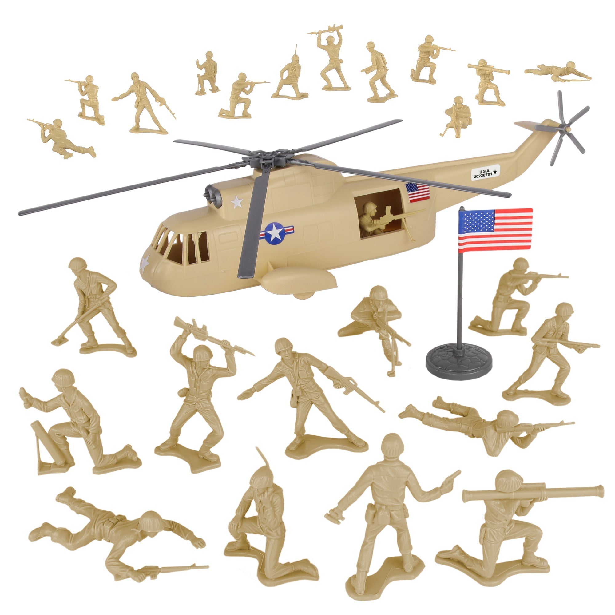 TimMee Plastic Army Men HELICOPTER Playset Tan 26pc USA Made