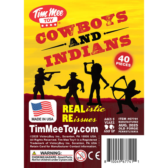 Tim Mee Toy Western Cowboys & Plains Indian Native American Red and Yellow Plastic Toy  Figures Insert Card Art