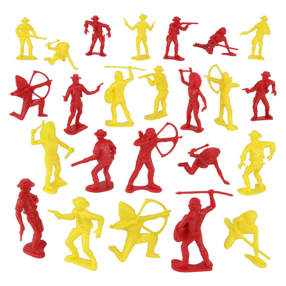 Tim Mee Toy Western Cowboys & Plains Indian Native American Red and Yellow Plastic Toy  Figures Vignette
