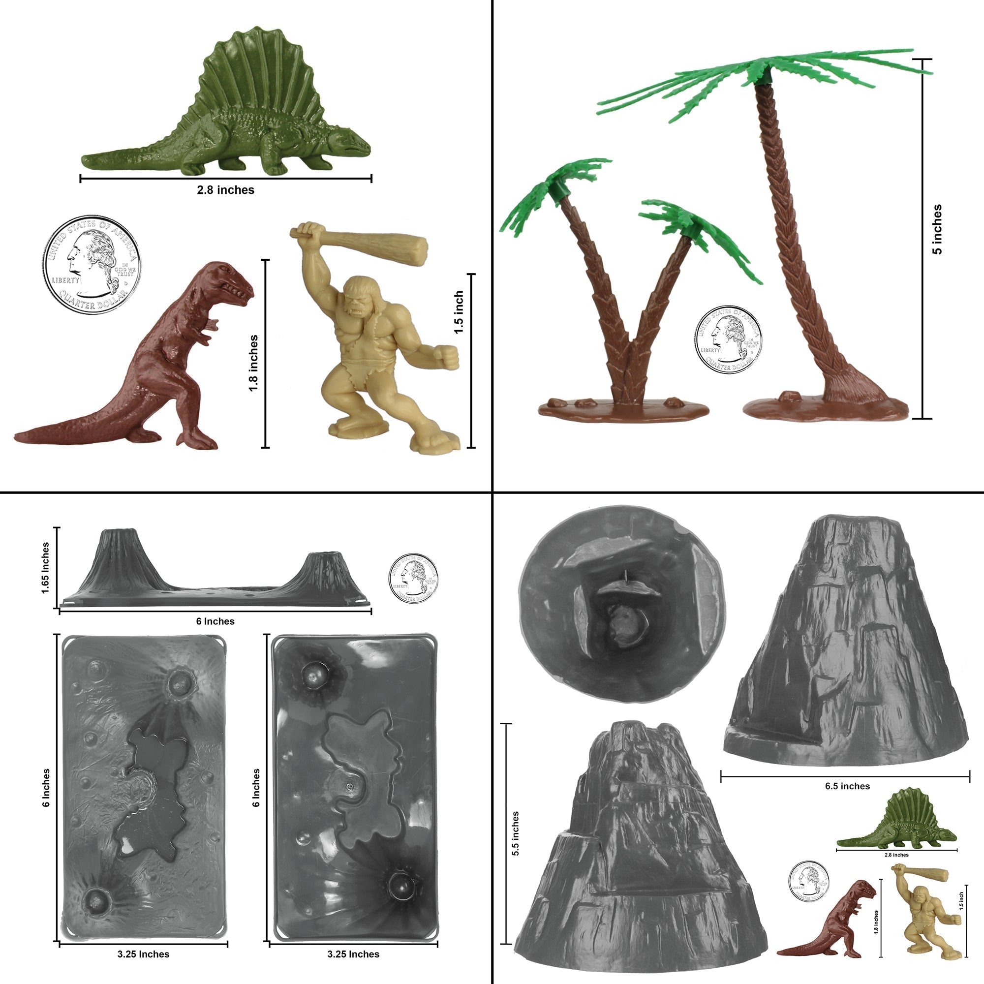 TimMee Prehistoric DINOSAUR & CAVEMAN Bucket Plastic Figures