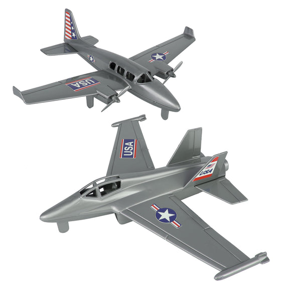 Tim Mee Toy Prop Plane and Fighter Jet Silver-Gray Vignette